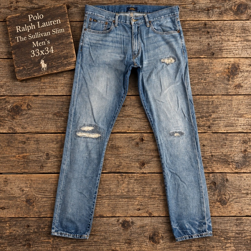 Polo Ralph Lauren The Sullivan Slim Distressed Light Wash Jeans Mens 33x34
